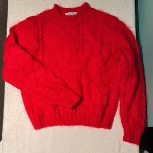 United Colors Of Benetton Bright Red Fuzzy Cable Knit Sweater